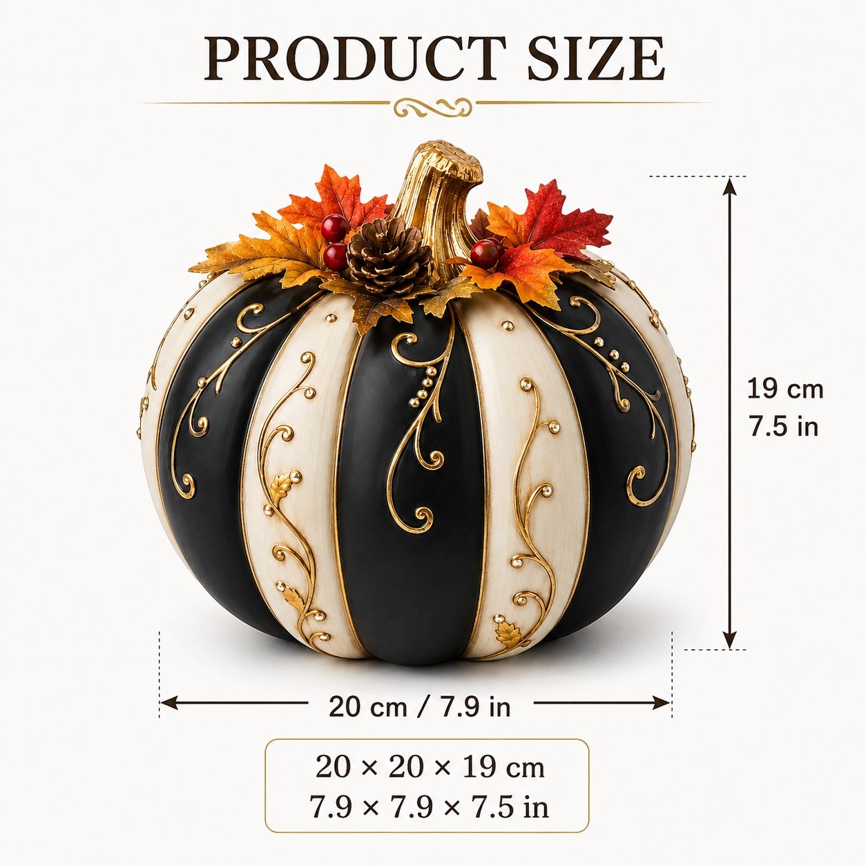 Lighted Black & Ivory Pumpkin Decor with Remote