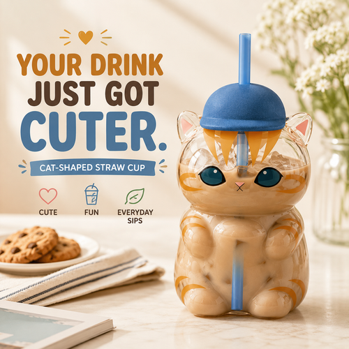 🐱 NEW DROP | 500ML Cat-Shaped Straw Cup – Cute Iced Coffee, Matcha & Milk Tea Tumbler