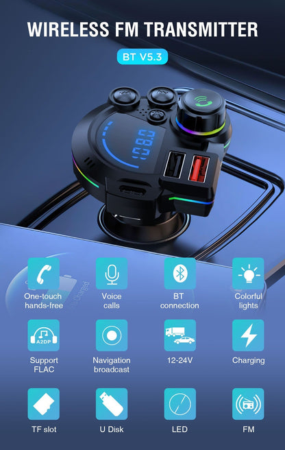 🚗 Universal Dual-Port Car FM Bluetooth Transmitter – Wireless Music, Hands-Free Calling & Dual USB Charger 🔌