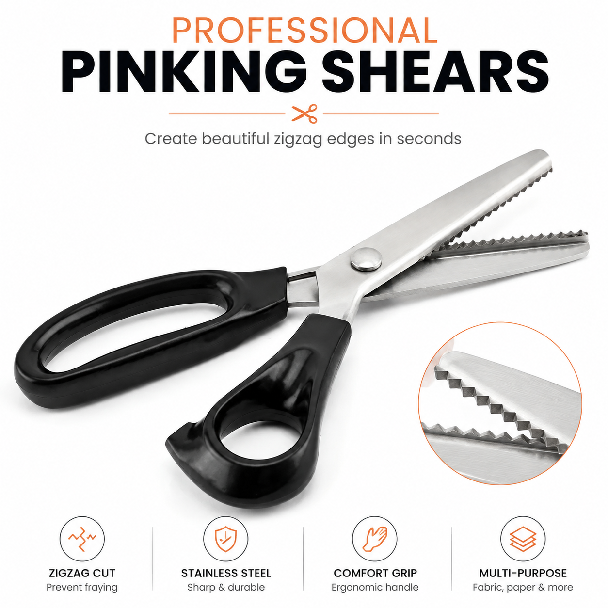 ✂️Professional Pinking Shears – Stainless Steel Zigzag Fabric Cutting Scissors✨🧵
