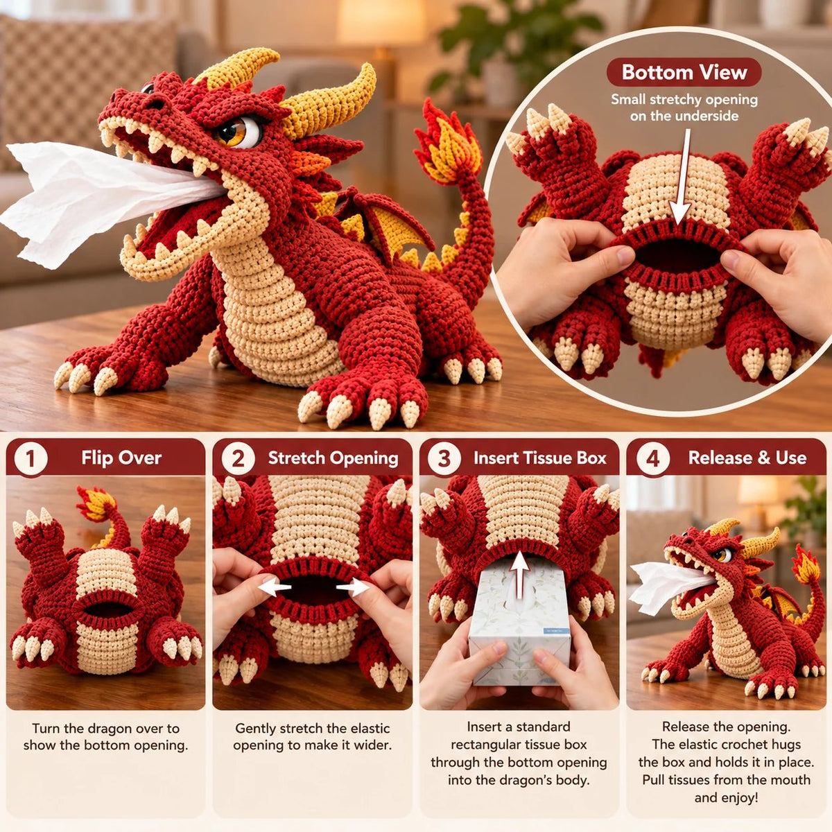 Fantasy Crochet Tissue Box Cover DIY Kit | Pull Tissues From a Dragon’s Mouth or Turtle’s Volcano