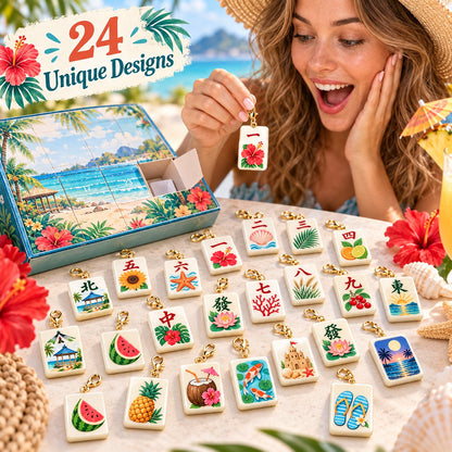 🀄24-Day Mahjong Surprise Blind Box | Reusable Acrylic Charms, Tropical Summer Holiday Decor & Gift