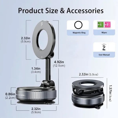 Foldable Magnetic Car Phone Holder – 20 N52 Magnets, Heat-Resistant Suction Base for MagSafe & All Phones