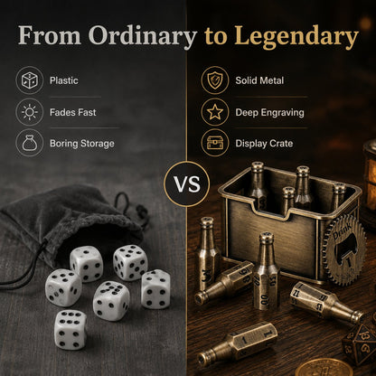Beer Bottle Solid Metal Dice Set – 9-Piece Tabletop RPG Kit