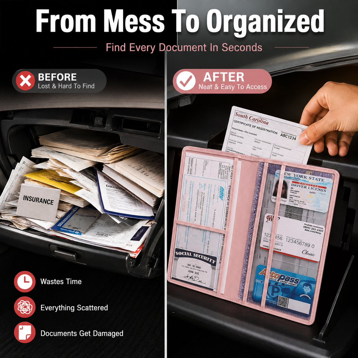 🚗 Car Registration & Insurance Document Holder | Premium PU Leather Organizer