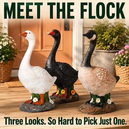 Hand-Painted Porch Goose Statue – 19” Tall, Indoor & Outdoor