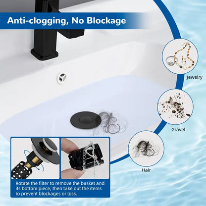 🚰 3-in-1 Sink Drain Strainer – Pop-Up Stopper + Removable Stainless Steel Filter & Hair Catcher, Fits Most Bathroom Basins