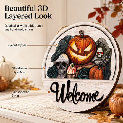 ⏳ Last Day 49% OFF – 🏡 Interchangeable Seasonal Welcome Door Sign | 12 in Woodgrain-Style Base with Magnetic 3D Toppers for Holidays, Seasons & Celebrations ✨