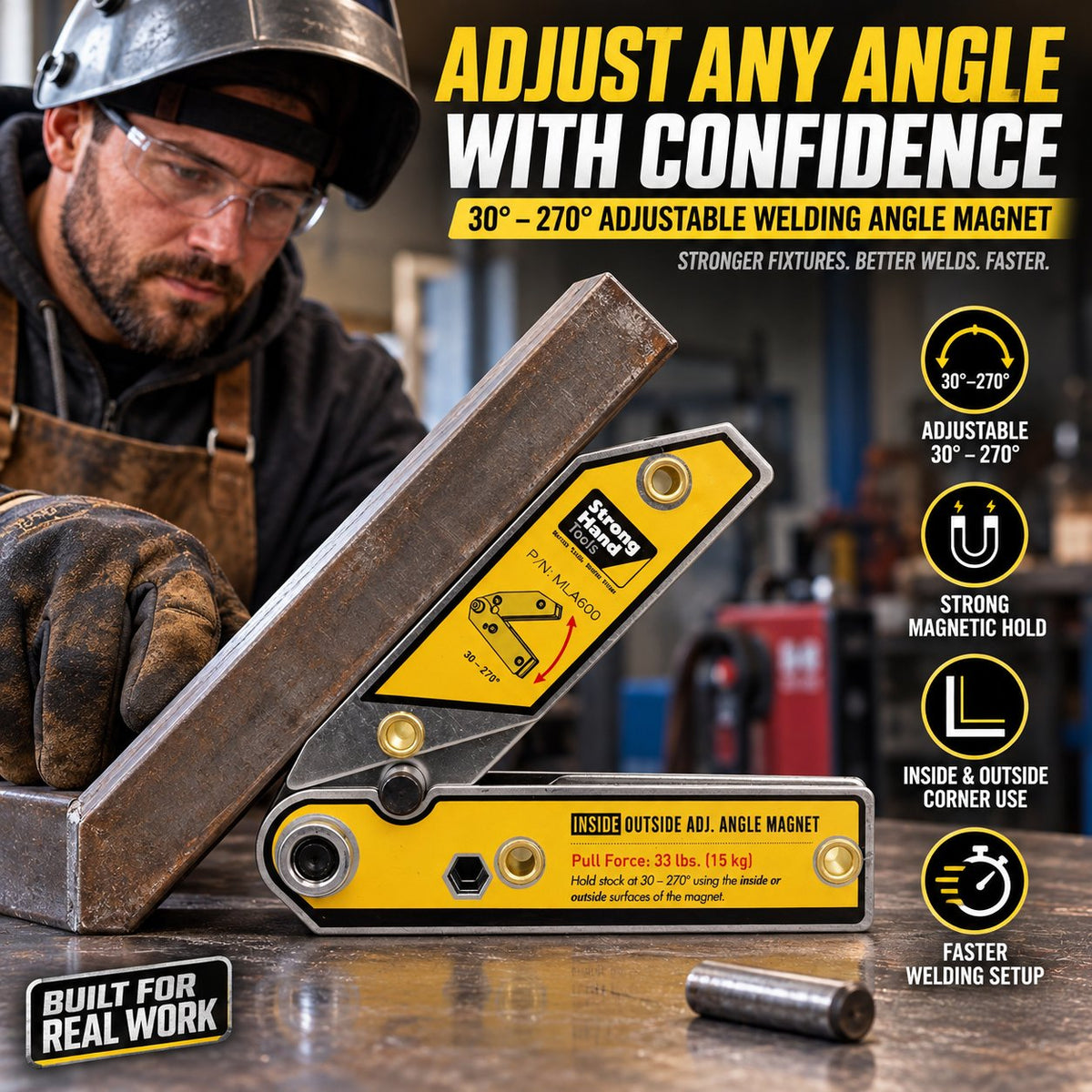 Dual Magnet Welding Angle Holder | Adjustable 30–270 Degree Fixture