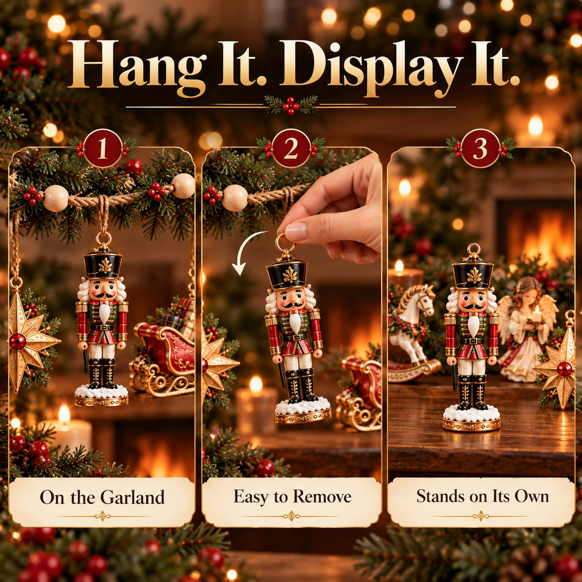 🎄 7-Piece Vintage Christmas Garland | Removable 3D Ornaments