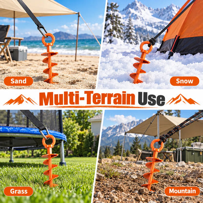 Heavy-Duty Spiral Ground Anchors Cast Steel Screw-In Ground Stakes for Securing Trampolines, Tents & Canopies Against Strong Winds, Outdoor Camping & Backyard Use