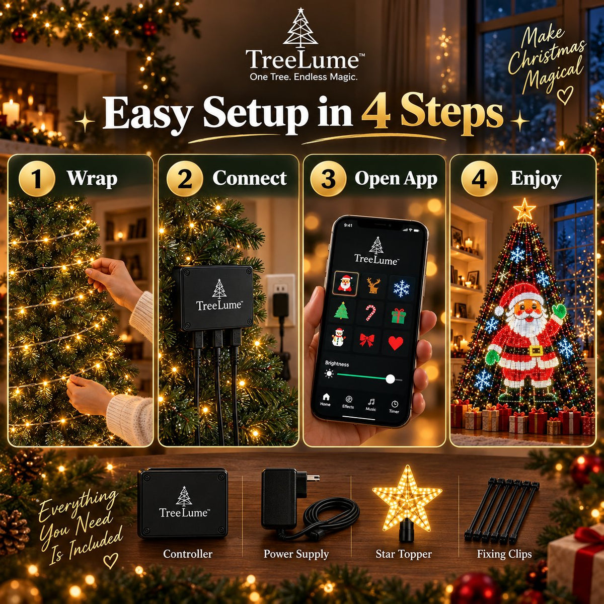 Smart App-Controlled Pixel Christmas Tree Lights, 134 Dynamic Animations & Music Sync LED Lights for Xmas Tree Decoration