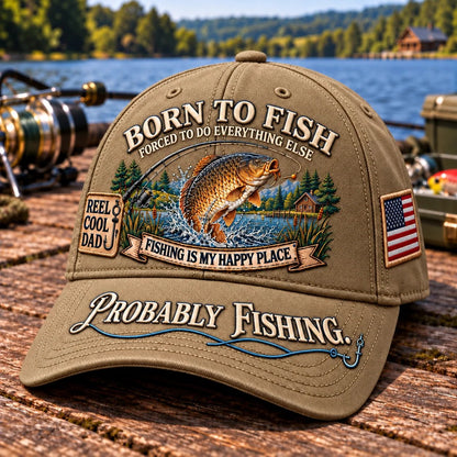 🎣 Born To Fish “Probably Fishing” USA Angler Tribute Cap  | Cotton-Poly Blend • Detailed Embroidery • Adjustable Fit