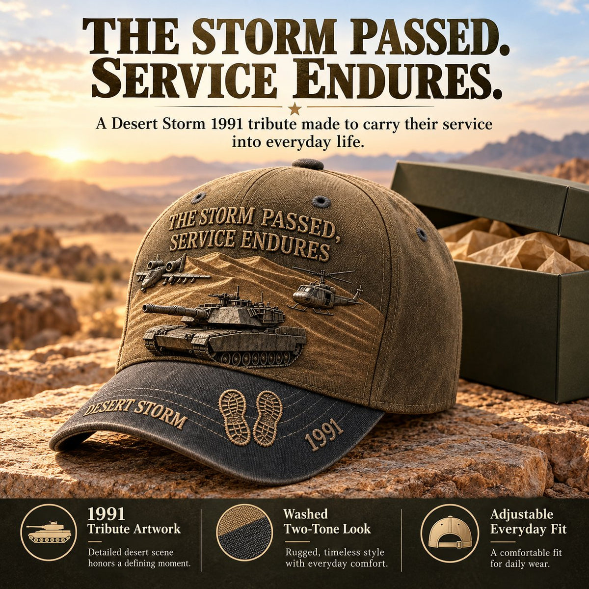 ⏳ Last Day 49% OFF – 🎖️ Desert Storm 1991 Veteran Cap | Vintage Washed Military Tribute 🧢