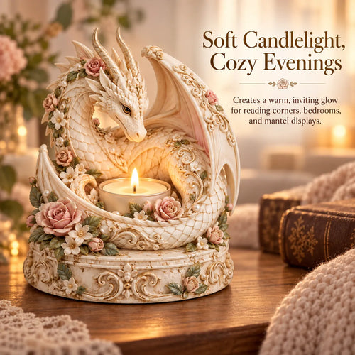 🐉 Floral White Dragon Tea Light Candle Holder