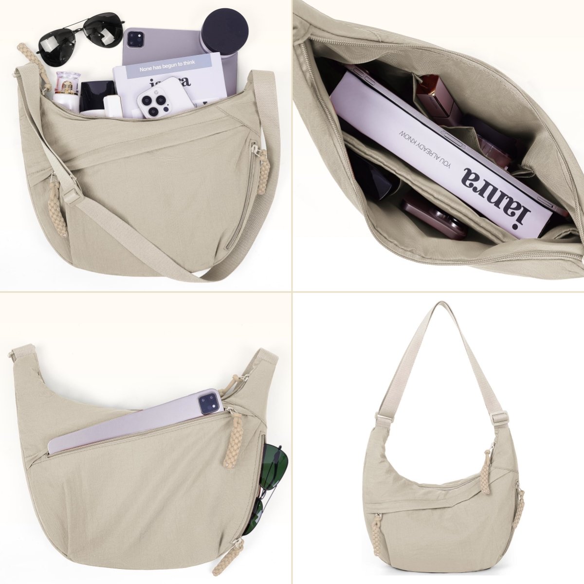 🏆5k sold this week!🔥Designer Direct Sales👜Women's Fashion Plain Color Nylon Crossbody Hobo Bag