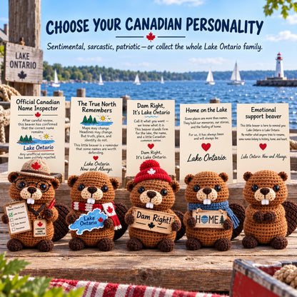 🦫 Lake Ontario Emotional Support Beaver Crochet Keepsake | 5 Canadian-Inspired Personalities with Matching Message Cards for Cottage Families, Lake Lovers & Meaningful Gifts 🍁