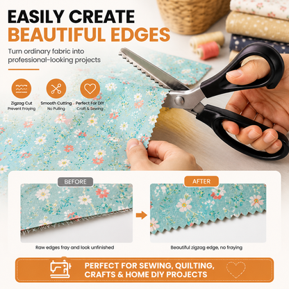 ✂️Professional Pinking Shears – Stainless Steel Zigzag Fabric Cutting Scissors✨🧵