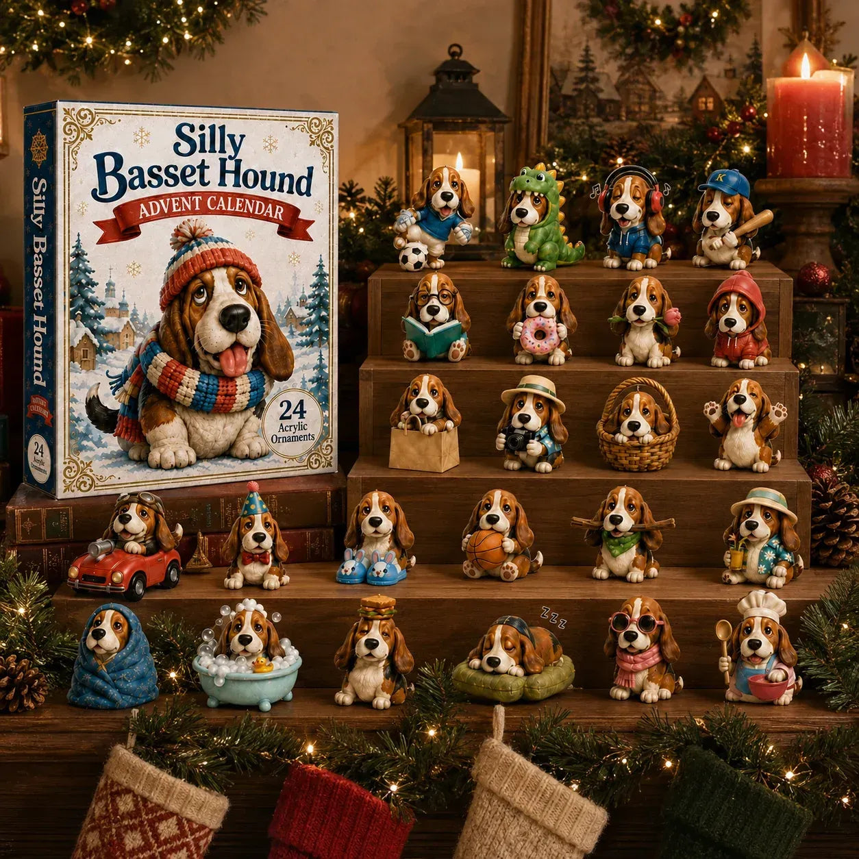 ⏳ Last Day 49% OFF – 🐶 2026 Silly Basset Hound Advent Calendar | 24 Unique No-Repeat Ornaments with Festive Floppy-Eared Characters 🎄