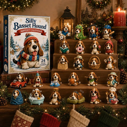 ⏳ Last Day 49% OFF – 🐶 2026 Silly Basset Hound Advent Calendar | 24 Unique No-Repeat Ornaments with Festive Floppy-Eared Characters 🎄