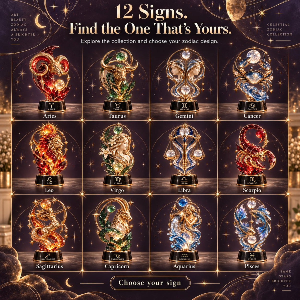 ⏳ Last Day 49% OFF – 🌙 Celestial Zodiac Sculpture | 12 Jewel-Like Zodiac Designs with Golden Details ✨
