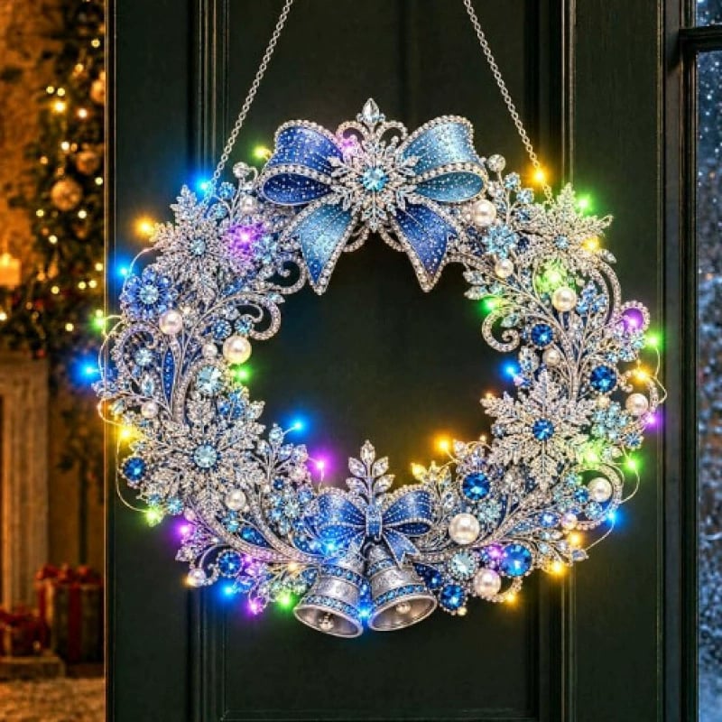 LED Weihnachts-Perlen-Diamantbild – Funkelnde Weihnachtskranz-Dekoration mit 19 Motiven