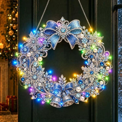 LED Weihnachts-Perlen-Diamantbild – Funkelnde Weihnachtskranz-Dekoration mit 19 Motiven