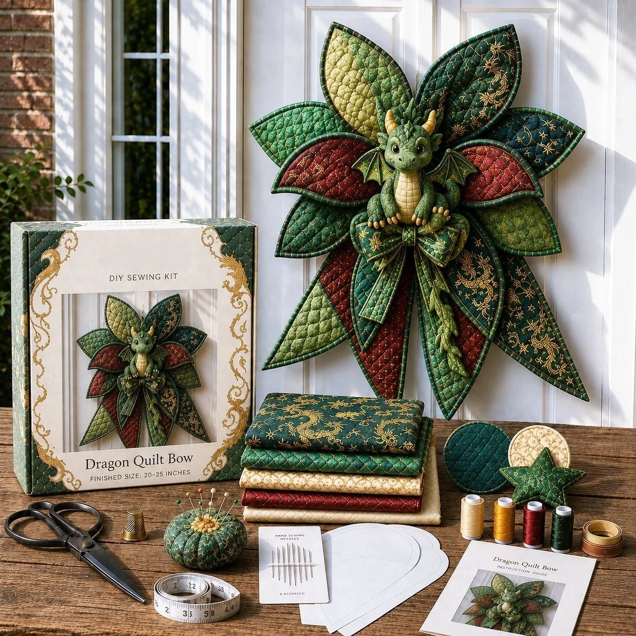 🔥LAST DAY 50% OFF - 🎀 Beginner-Friendly Oversized Quilted Bow Sewing Kit | Coordinated Printed Fabrics, Batting, Pre-Designed Templates & Complete Supplies for a 3D Statement Bow ✨
