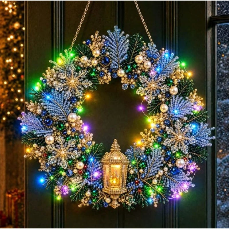 LED Weihnachts-Perlen-Diamantbild – Funkelnde Weihnachtskranz-Dekoration mit 19 Motiven