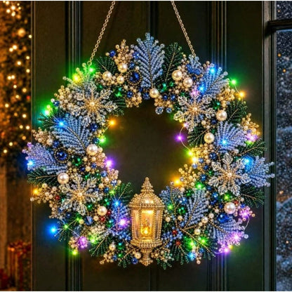 LED Weihnachts-Perlen-Diamantbild – Funkelnde Weihnachtskranz-Dekoration mit 19 Motiven