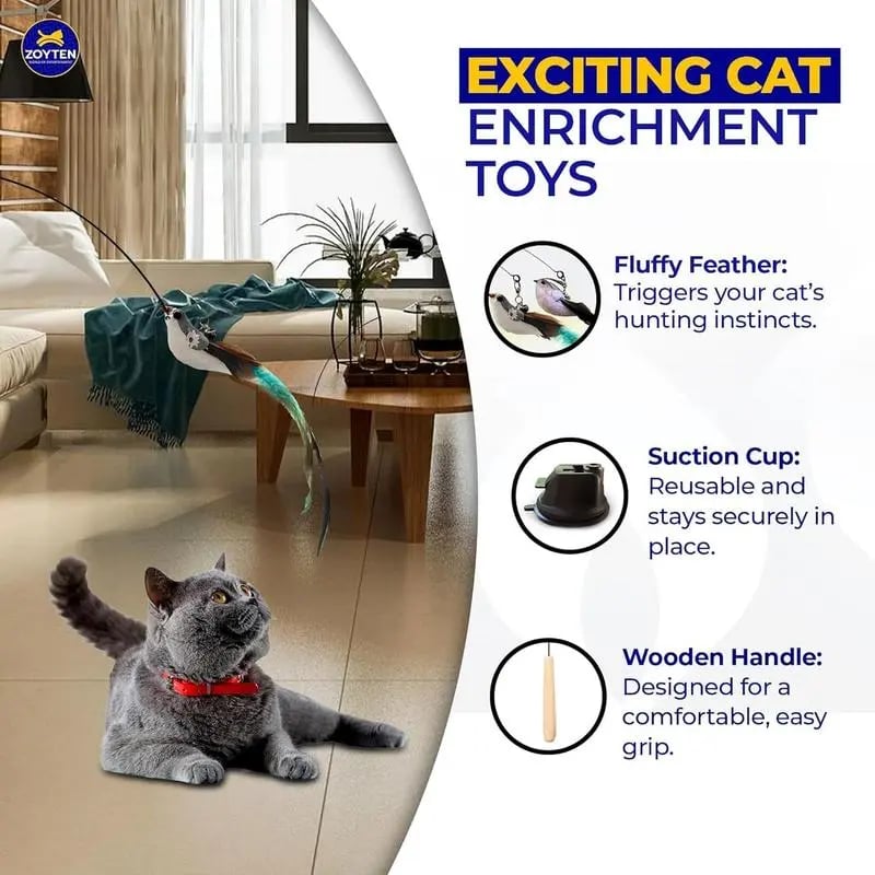 LAST DAY PROMOTION SALE 49% OFF💖Cat Toy Wand Auto Interactive Toys for Indoor Cat 8 in 1 Hands-Free Natural Bird Feather Ball Toys