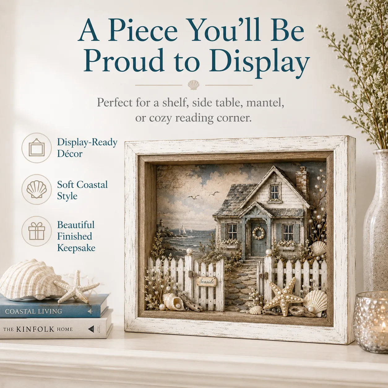 🐚Vintage Seaside Cottage Pearl Diamond Shadow Box DIY Kit