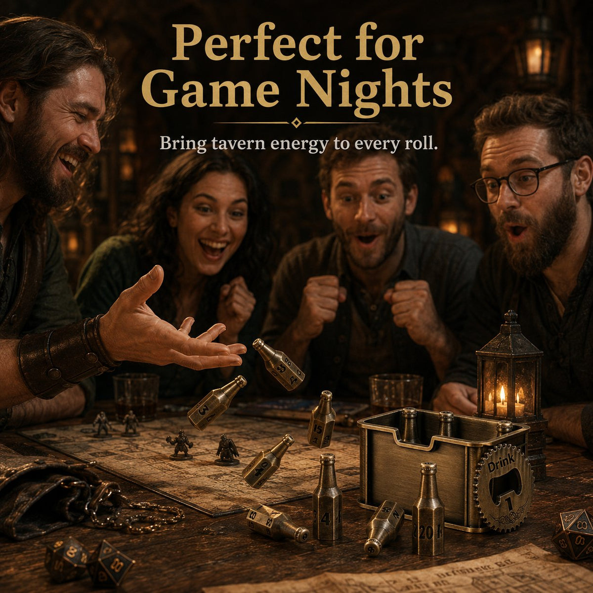 Beer Bottle Solid Metal Dice Set – 9-Piece Tabletop RPG Kit