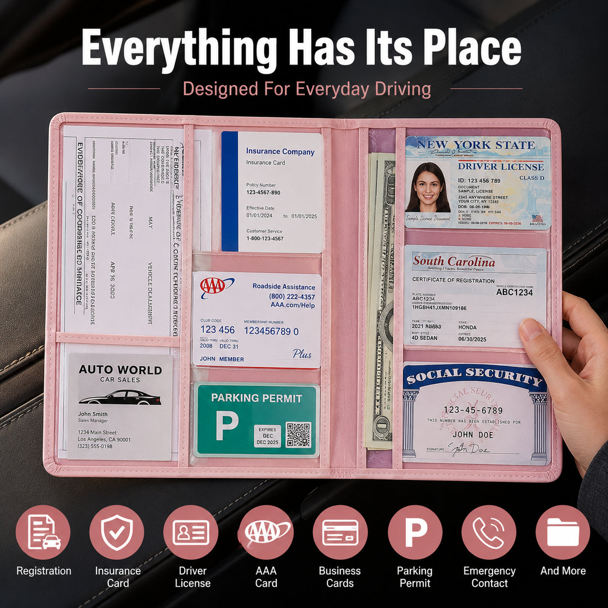 🚗 Car Registration & Insurance Document Holder | Premium PU Leather Organizer