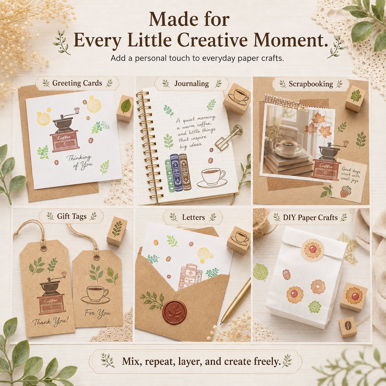 🌿 Mix & Match Wood-Mounted Craft Stamps ✨