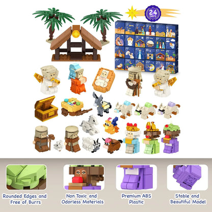 ⏳ Last Day 49% OFF – 🧱 24-Day Christmas Nativity Building Block Advent Calendar | 24 Daily Buildable Characters, Premium ABS Blocks & No-Glue Snap-Fit Assembly 🎄✨