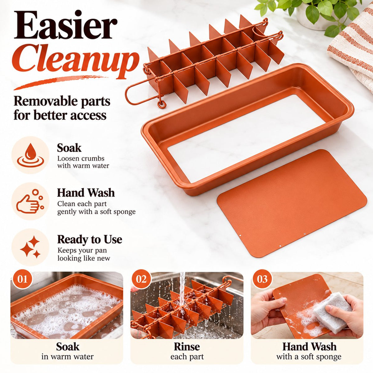 18-Cavity Nonstick Carbon Steel Brownie Pan with Removable Divider & Bottom