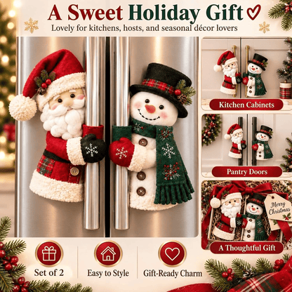 Festive Christmas Handle Covers Set, Plush Santa & Snowman Handle Huggers for Fridge Oven Kitchen Cabinets, Cozy Holiday Home Decor Gift for Friends