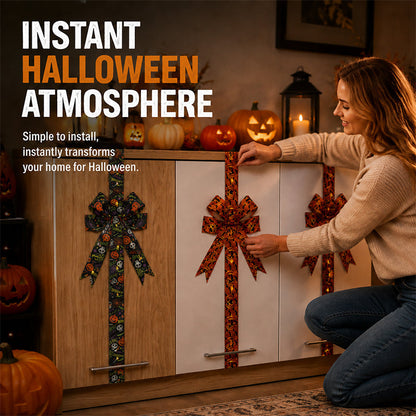 🎀🎃Halloween Cabinet Bow Decor - Cute Pumpkin Ribbon Wreath, Festive Kitchen Cupboard & Door Hanging Decorations