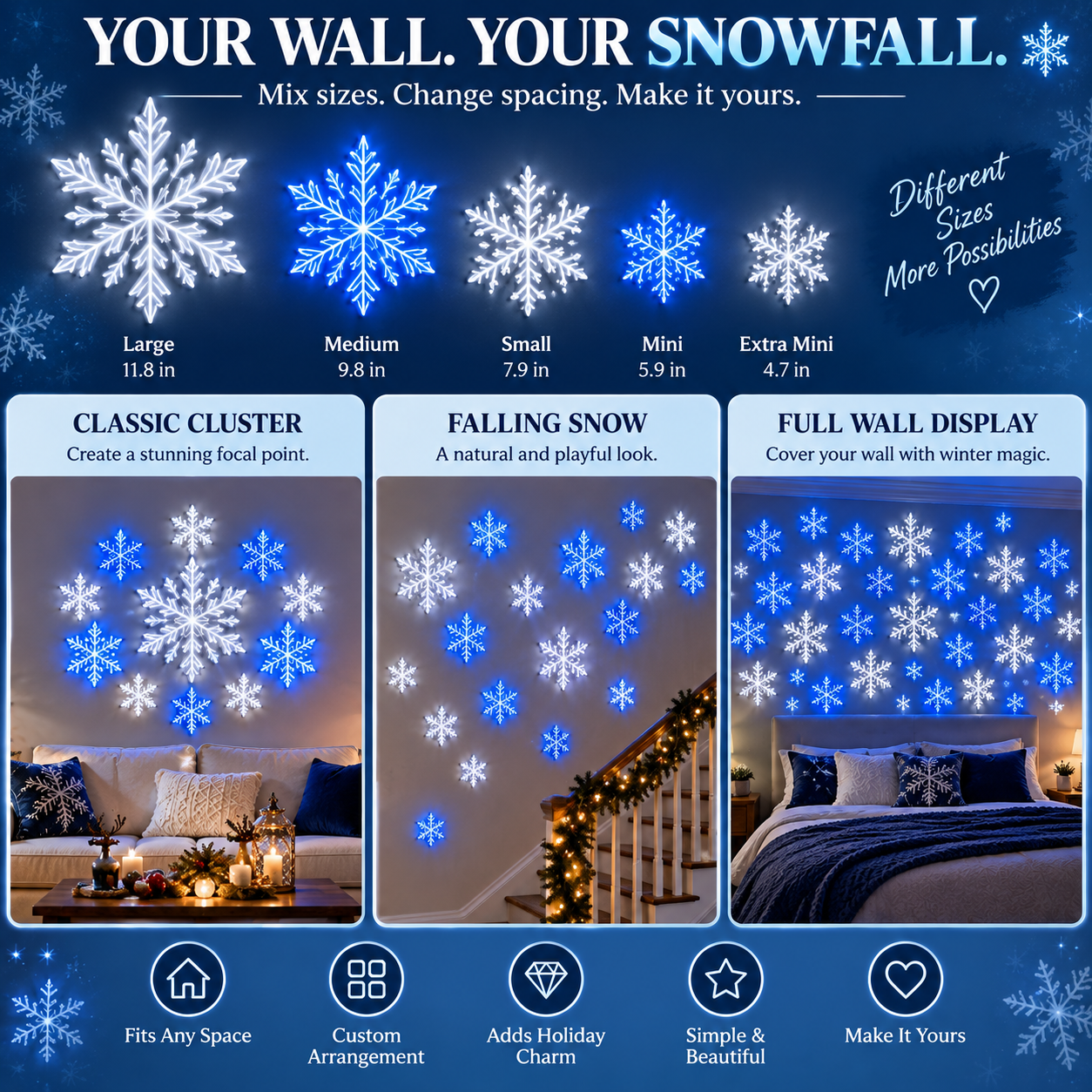 💙 WINTER WONDERLAND FAVORITE | Blue & White LED Snowflake Lights – Christmas Wall Decor for Living Rooms & Bedrooms