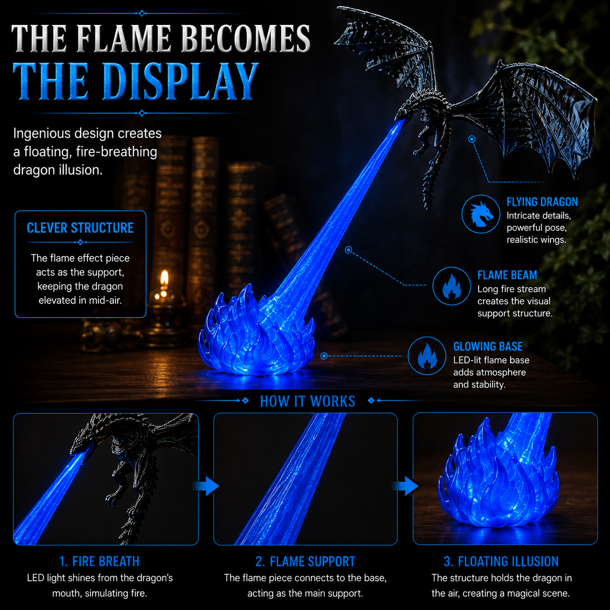 floating fire breathing dragon illusion design