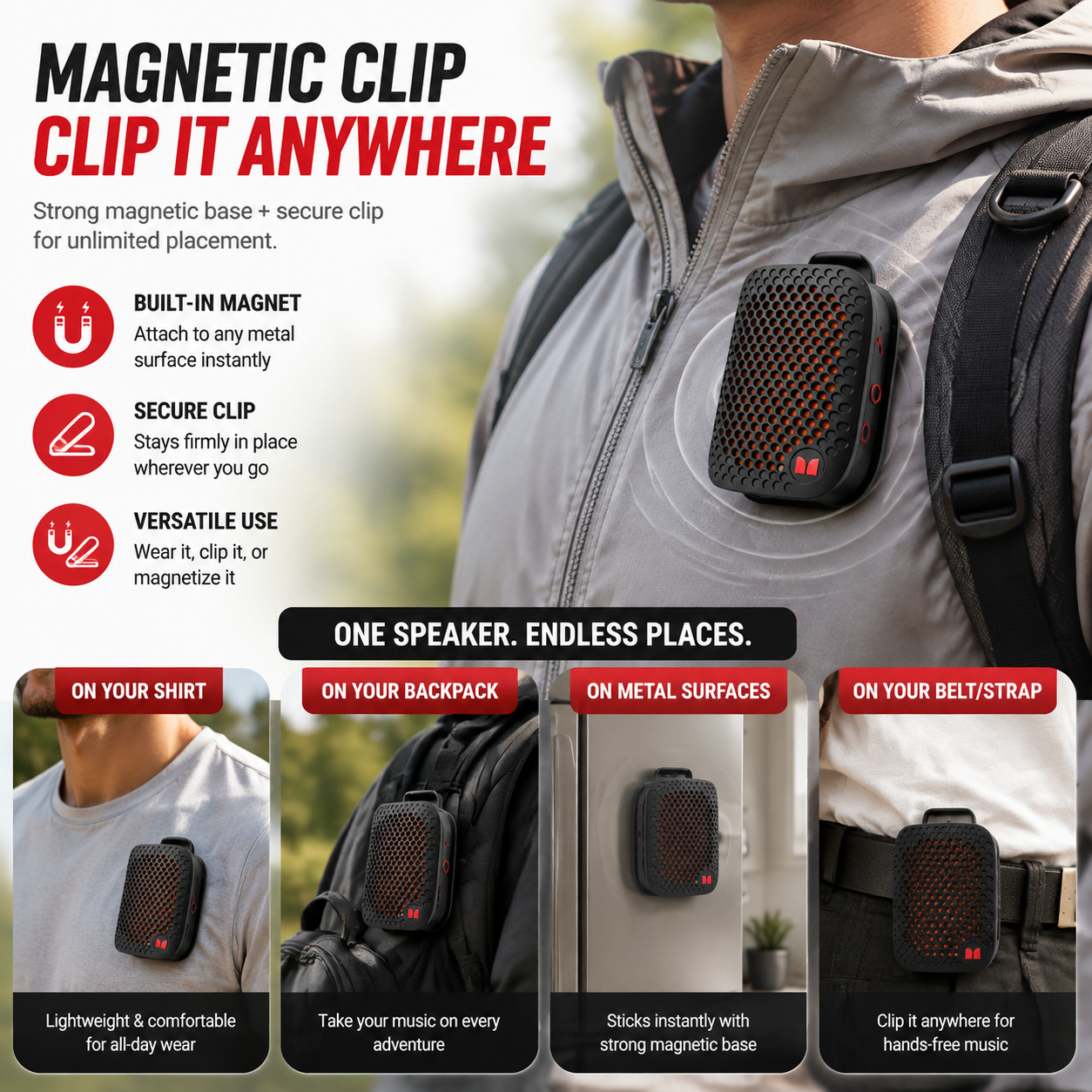 🏃 Outdoor Clip-On Bluetooth Speaker | Waterproof Speaker for Running & Cycling