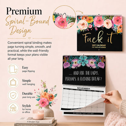 🌸🗓️ 2027 Funny Swear Word Wall Calendar – “F*ck It” Floral Calendar for Tired-Ass Women 😂✨