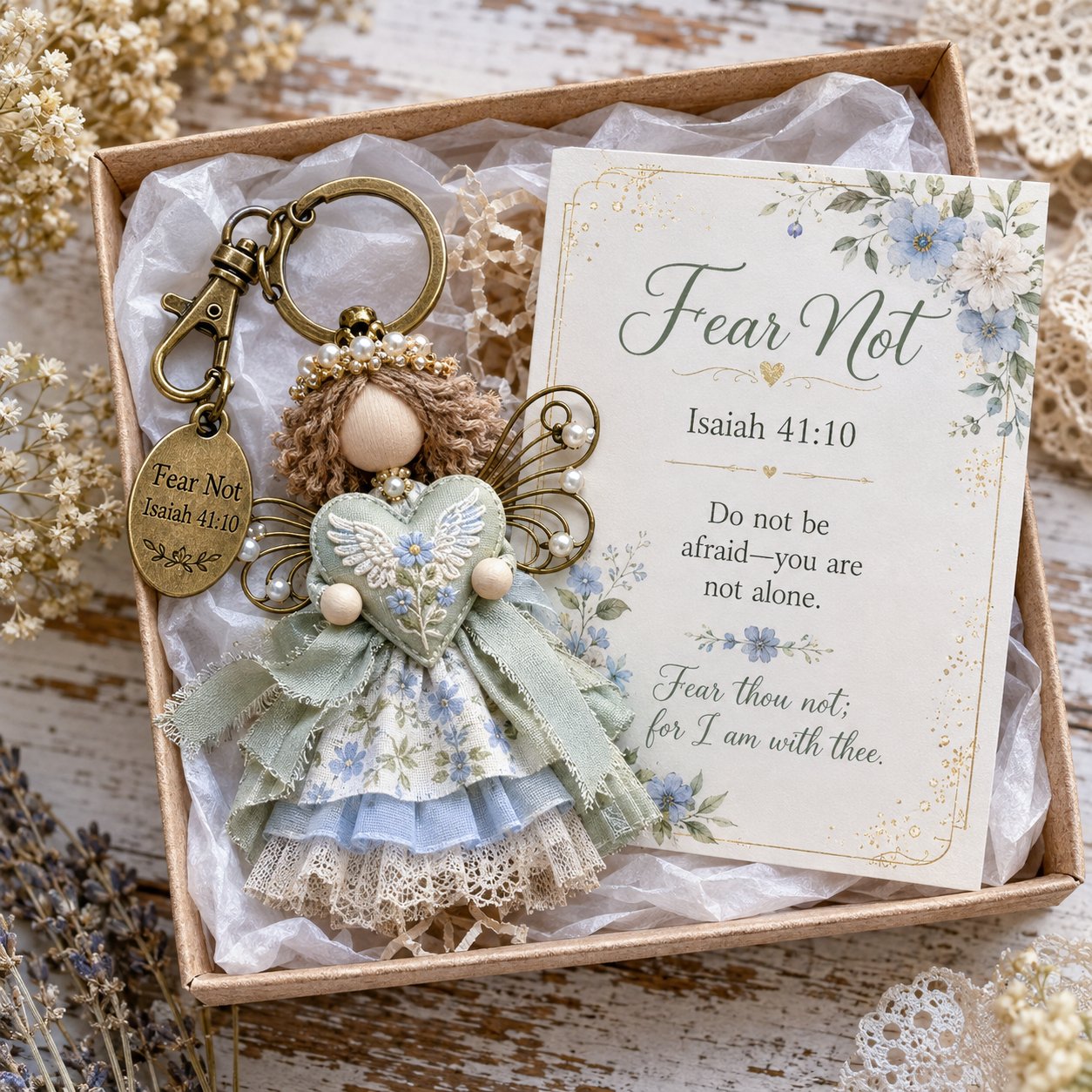⏳ Last Day 49% OFF – 🪽 Faith Guardian Keychain Scripture Gift Set Collection | Layered Fabric Charm, Inspirational Scripture Card & Ready-to-Gift Box Included 💕