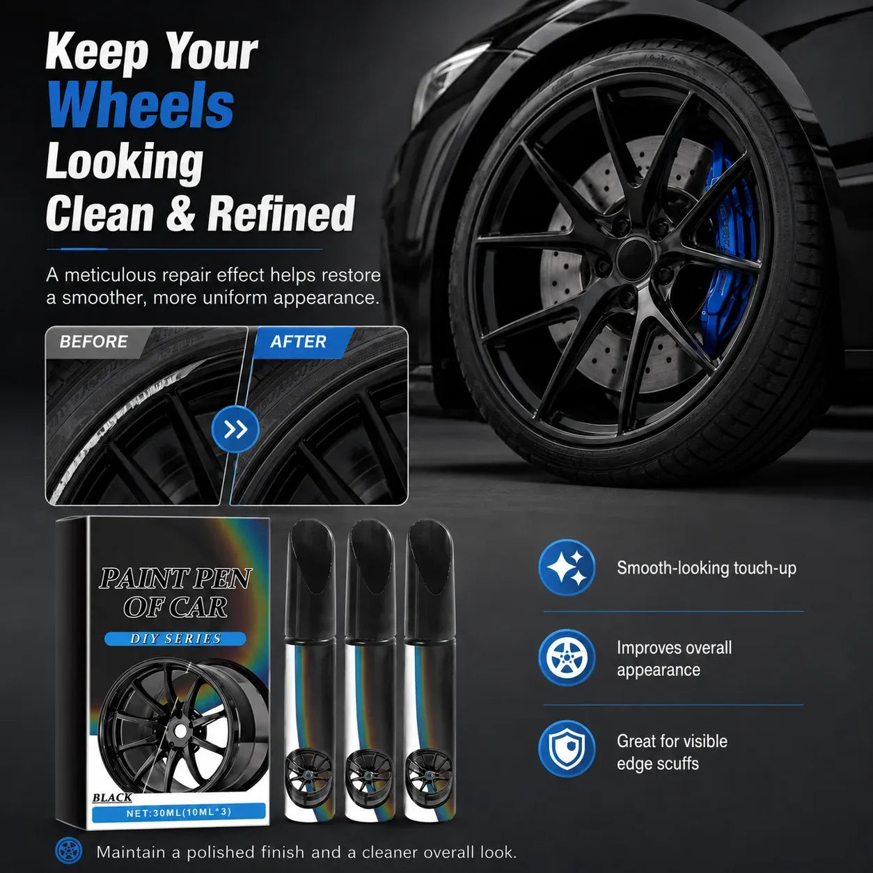 Wheel Scratch Repair Pen — Fix Curb Rash in 10 Min | Rust-Proof Formula