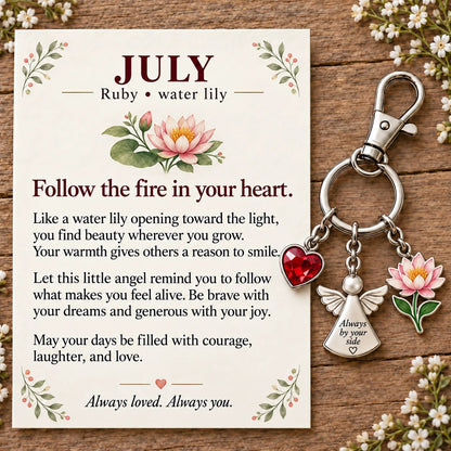 🔥LAST DAY 50% OFF - 👼 Always By Your Side: Birth Month Angel & Flower Keychain + Keepsake Card 🌸
