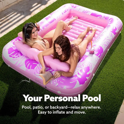 4-in-1 XL Inflatable Tanning Pool Lounge with Cup Holder