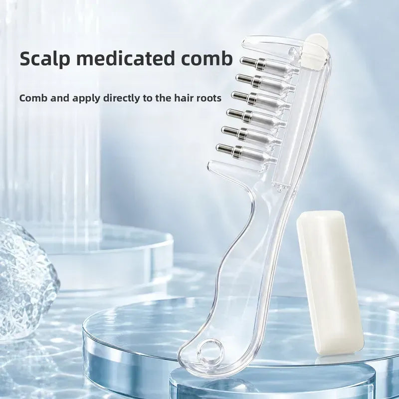 ⭐💧Refillable Scalp Oil Applicator Comb with 6 Metal Massage Tips – Even Root Serum Distribution & Scalp Stimulation for Hair Care
