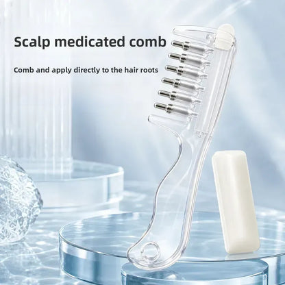 ⭐💧Refillable Scalp Oil Applicator Comb with 6 Metal Massage Tips – Even Root Serum Distribution & Scalp Stimulation for Hair Care