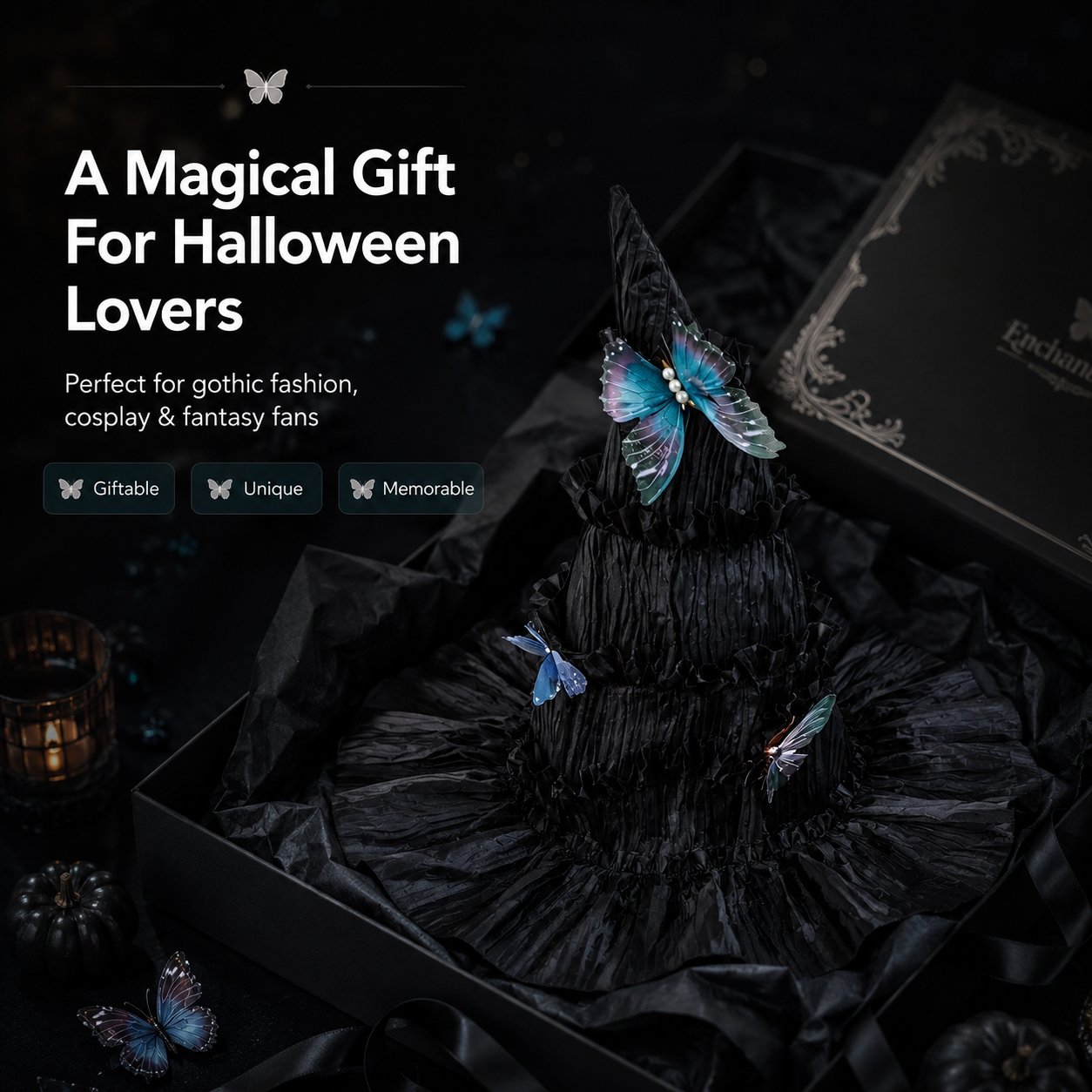 🦋 🧙Mystical Butterfly Witch Hat – 🖤Enchant Your Halloween Look(📦Buy 2 Free Shipping)